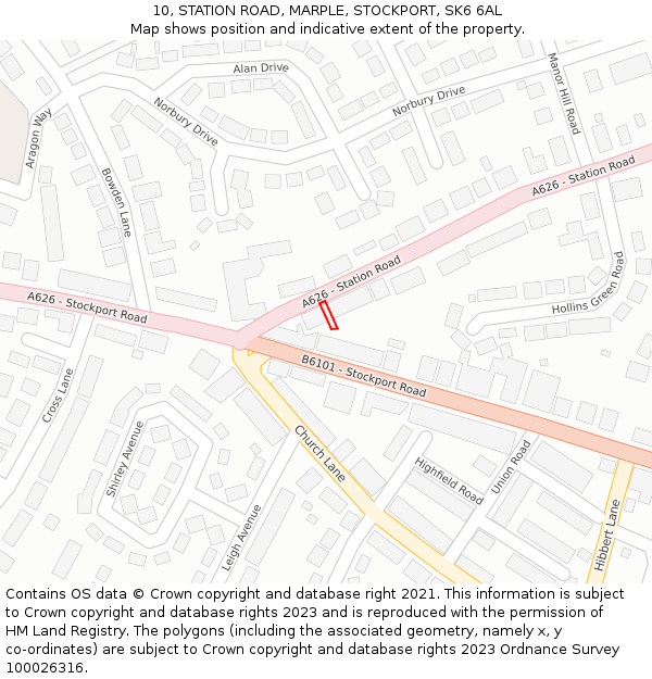 10, STATION ROAD, MARPLE, STOCKPORT, SK6 6AL: Location map and indicative extent of plot