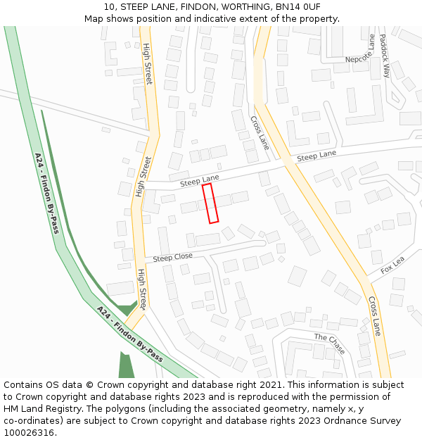 10, STEEP LANE, FINDON, WORTHING, BN14 0UF: Location map and indicative extent of plot