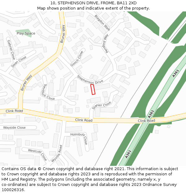 10, STEPHENSON DRIVE, FROME, BA11 2XD: Location map and indicative extent of plot