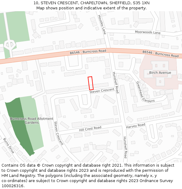 10, STEVEN CRESCENT, CHAPELTOWN, SHEFFIELD, S35 1XN: Location map and indicative extent of plot