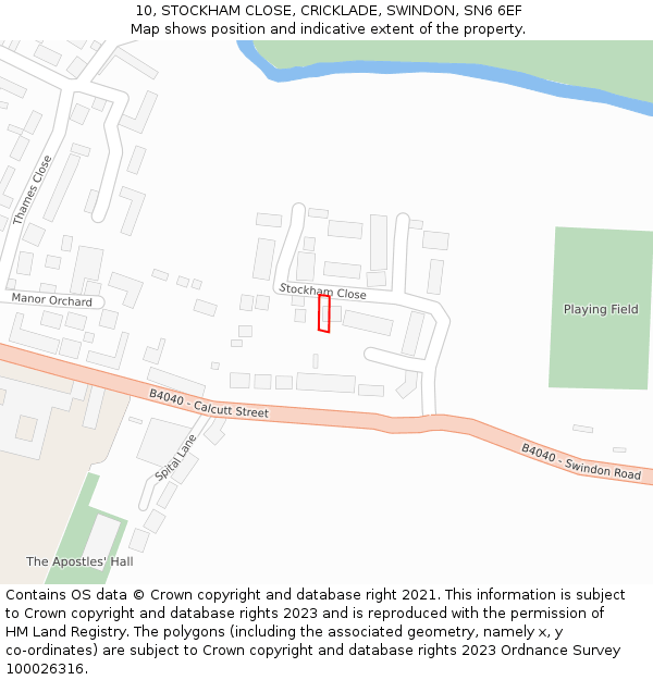 10, STOCKHAM CLOSE, CRICKLADE, SWINDON, SN6 6EF: Location map and indicative extent of plot