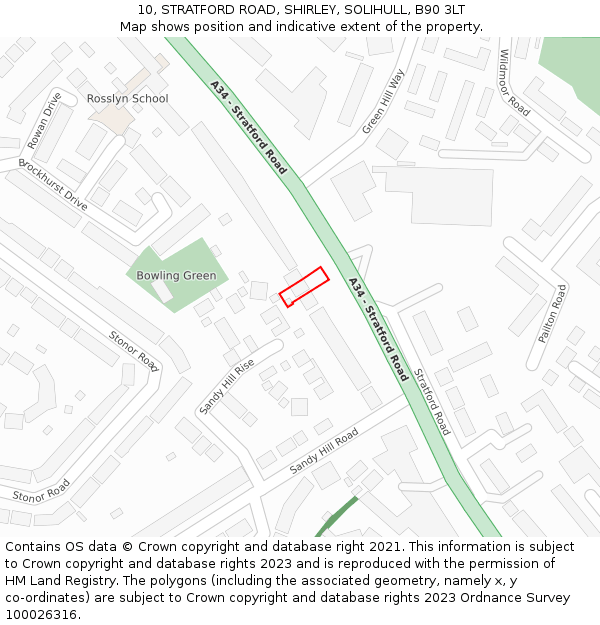 10, STRATFORD ROAD, SHIRLEY, SOLIHULL, B90 3LT: Location map and indicative extent of plot