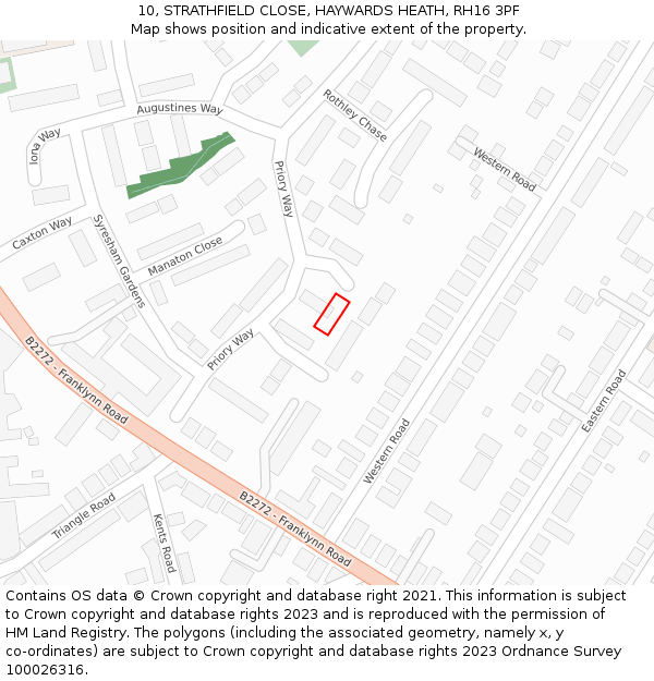 10, STRATHFIELD CLOSE, HAYWARDS HEATH, RH16 3PF: Location map and indicative extent of plot