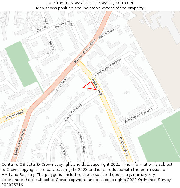 10, STRATTON WAY, BIGGLESWADE, SG18 0PL: Location map and indicative extent of plot