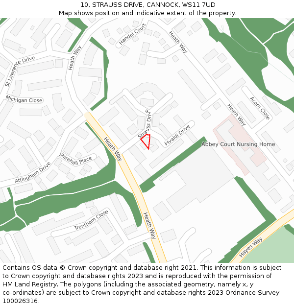 10, STRAUSS DRIVE, CANNOCK, WS11 7UD: Location map and indicative extent of plot