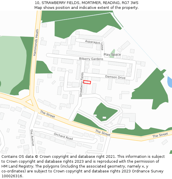 10, STRAWBERRY FIELDS, MORTIMER, READING, RG7 3WS: Location map and indicative extent of plot