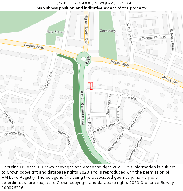 10, STRET CARADOC, NEWQUAY, TR7 1GE: Location map and indicative extent of plot