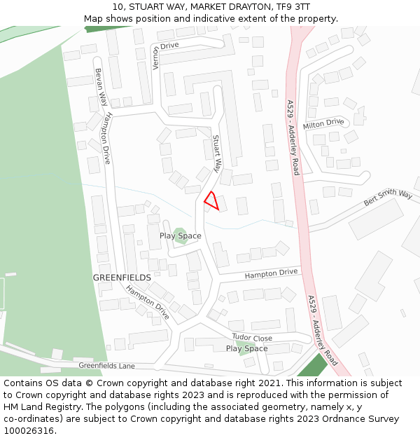 10, STUART WAY, MARKET DRAYTON, TF9 3TT: Location map and indicative extent of plot