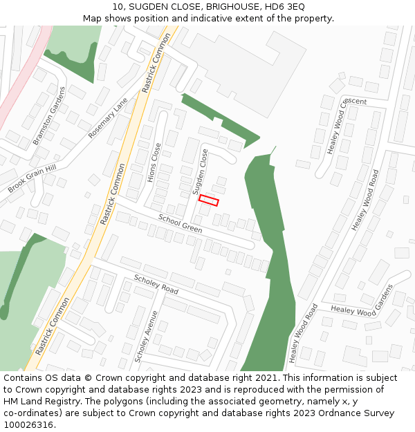 10, SUGDEN CLOSE, BRIGHOUSE, HD6 3EQ: Location map and indicative extent of plot