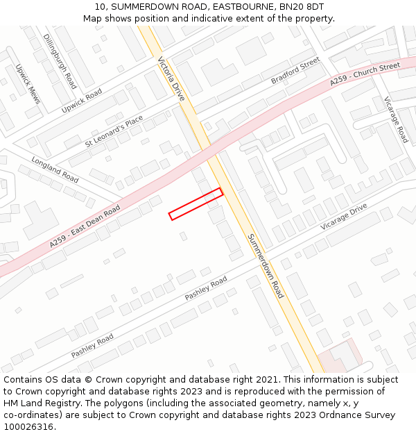 10, SUMMERDOWN ROAD, EASTBOURNE, BN20 8DT: Location map and indicative extent of plot