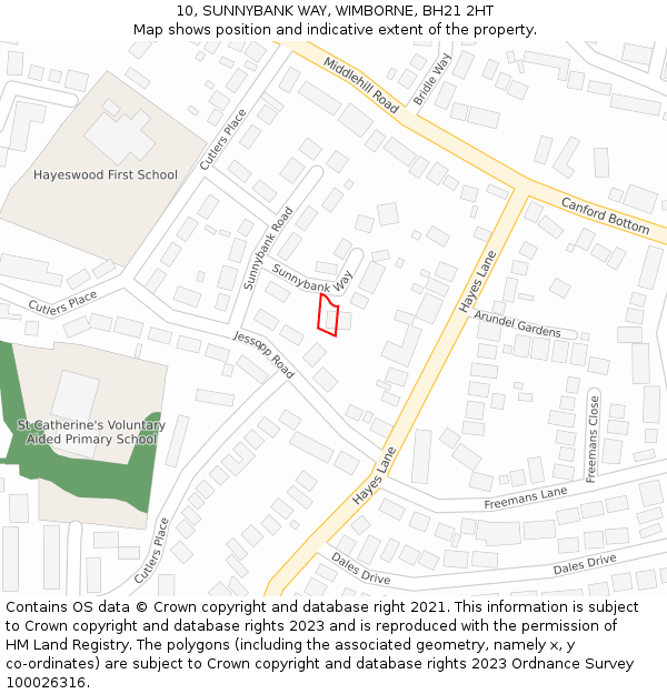 10, SUNNYBANK WAY, WIMBORNE, BH21 2HT: Location map and indicative extent of plot