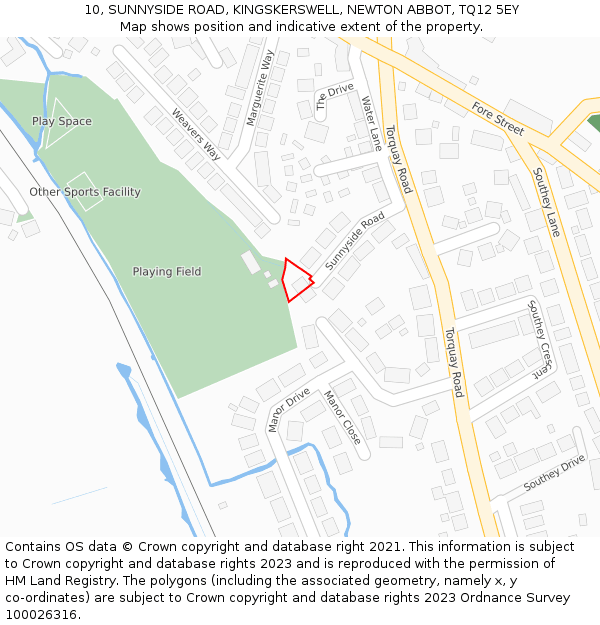 10, SUNNYSIDE ROAD, KINGSKERSWELL, NEWTON ABBOT, TQ12 5EY: Location map and indicative extent of plot