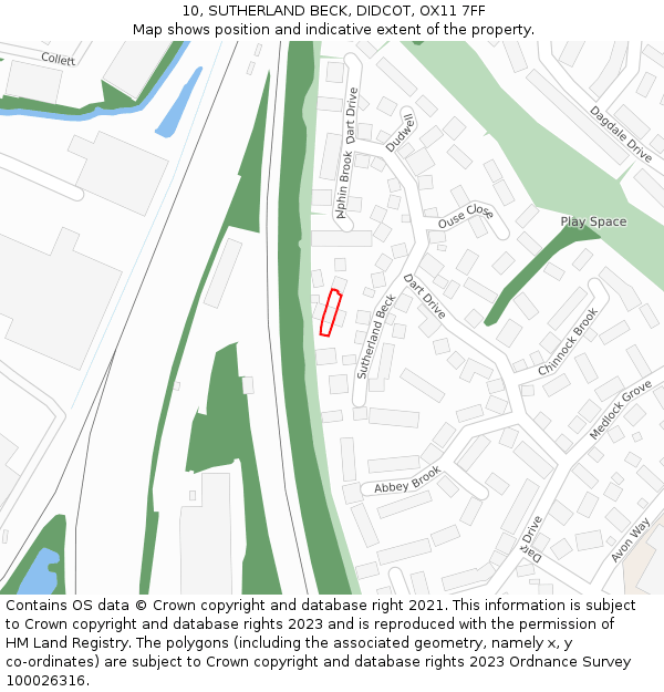 10, SUTHERLAND BECK, DIDCOT, OX11 7FF: Location map and indicative extent of plot