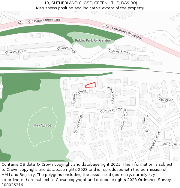 10, SUTHERLAND CLOSE, GREENHITHE, DA9 9QJ: Location map and indicative extent of plot