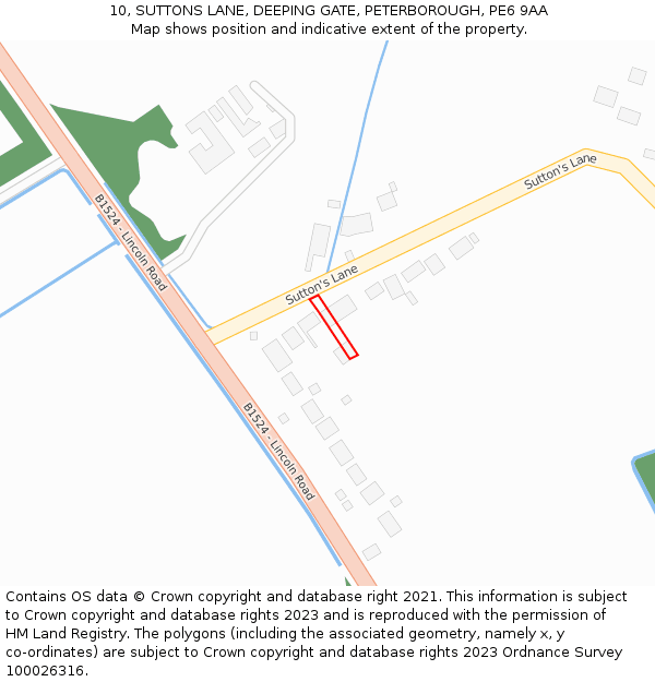 10, SUTTONS LANE, DEEPING GATE, PETERBOROUGH, PE6 9AA: Location map and indicative extent of plot