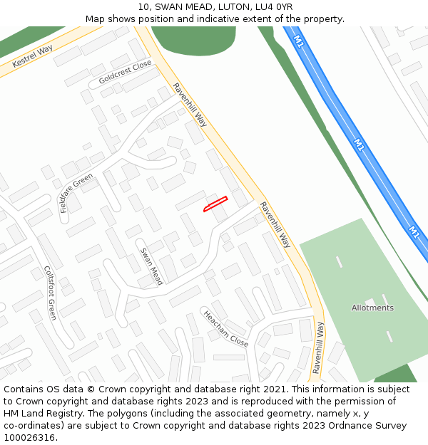 10, SWAN MEAD, LUTON, LU4 0YR: Location map and indicative extent of plot