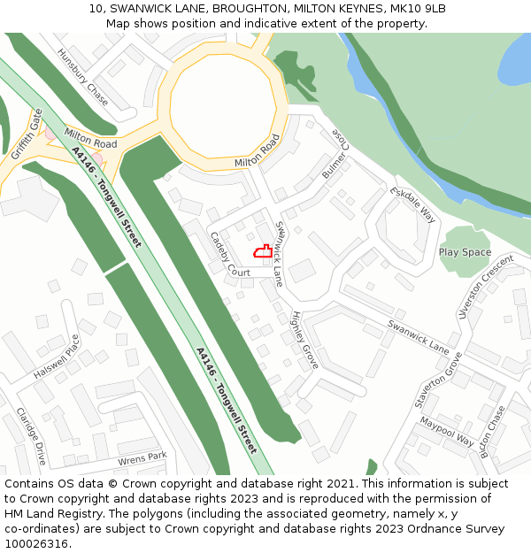 10, SWANWICK LANE, BROUGHTON, MILTON KEYNES, MK10 9LB: Location map and indicative extent of plot