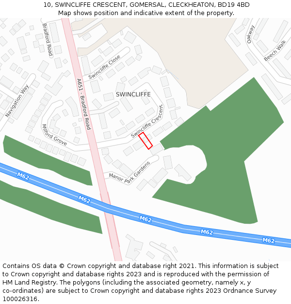 10, SWINCLIFFE CRESCENT, GOMERSAL, CLECKHEATON, BD19 4BD: Location map and indicative extent of plot