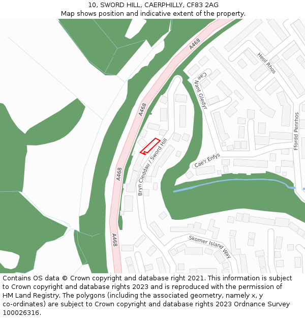 10, SWORD HILL, CAERPHILLY, CF83 2AG: Location map and indicative extent of plot