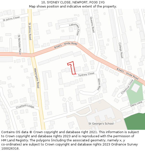 10, SYDNEY CLOSE, NEWPORT, PO30 1YG: Location map and indicative extent of plot