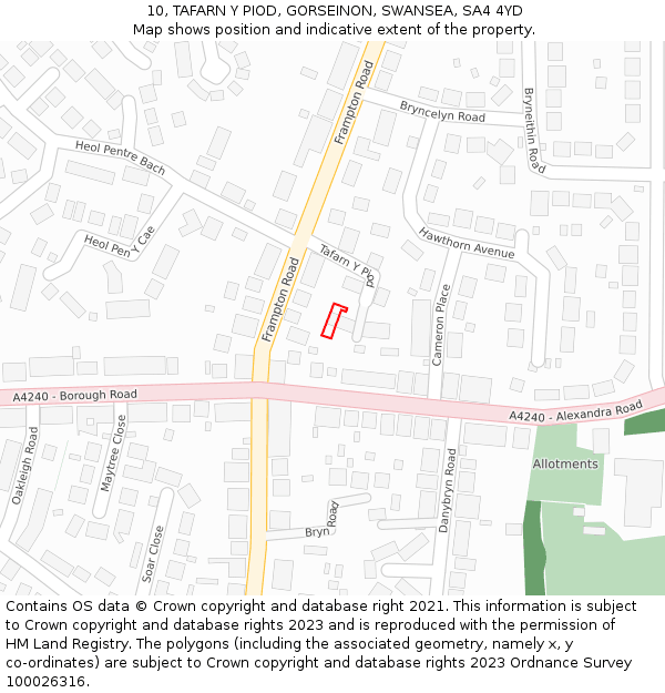 10, TAFARN Y PIOD, GORSEINON, SWANSEA, SA4 4YD: Location map and indicative extent of plot