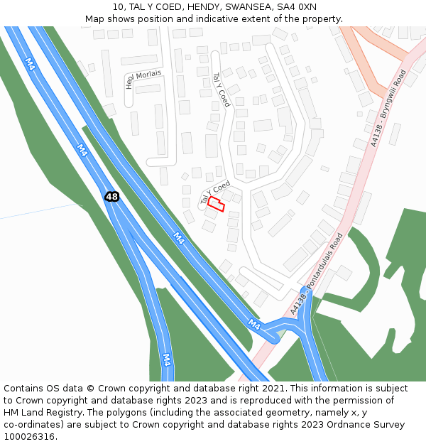 10, TAL Y COED, HENDY, SWANSEA, SA4 0XN: Location map and indicative extent of plot