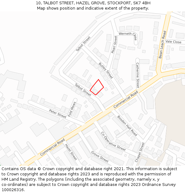 10, TALBOT STREET, HAZEL GROVE, STOCKPORT, SK7 4BH: Location map and indicative extent of plot