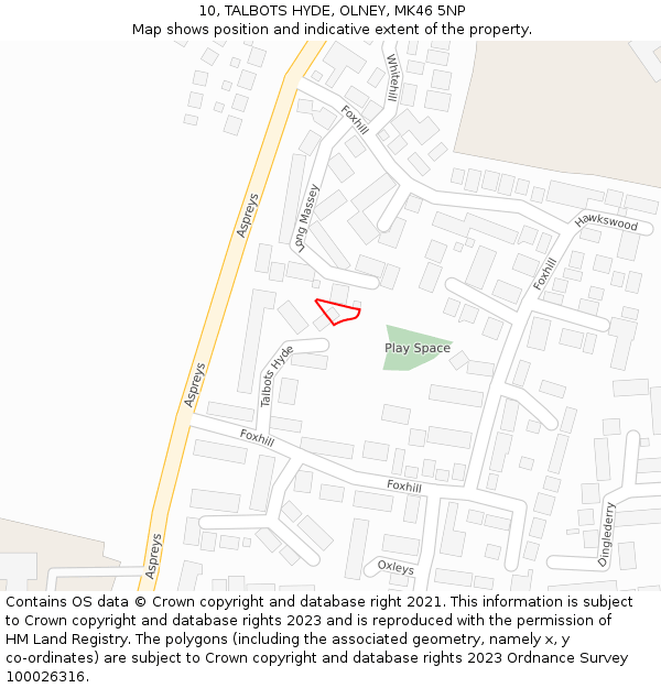 10, TALBOTS HYDE, OLNEY, MK46 5NP: Location map and indicative extent of plot