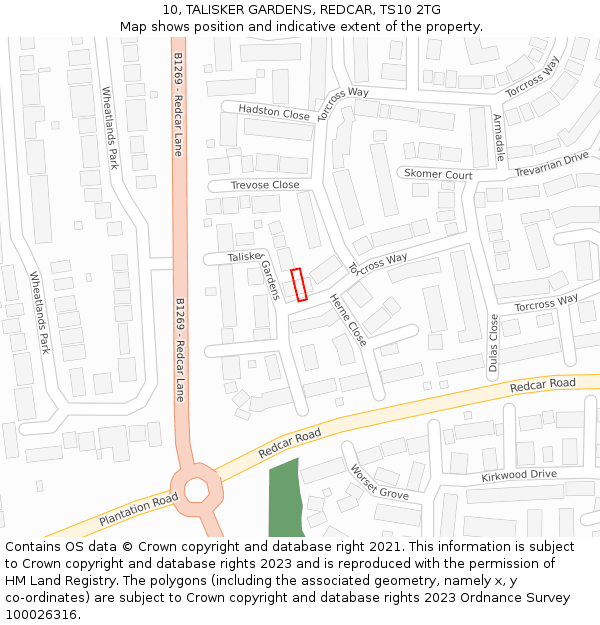 10, TALISKER GARDENS, REDCAR, TS10 2TG: Location map and indicative extent of plot