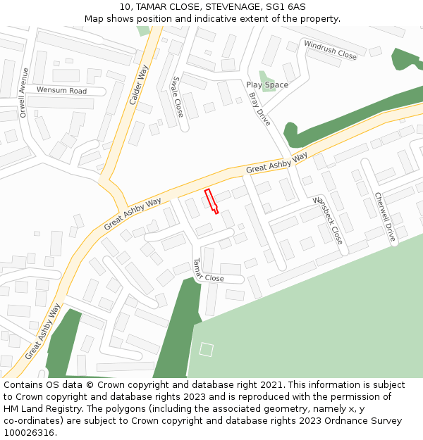 10, TAMAR CLOSE, STEVENAGE, SG1 6AS: Location map and indicative extent of plot