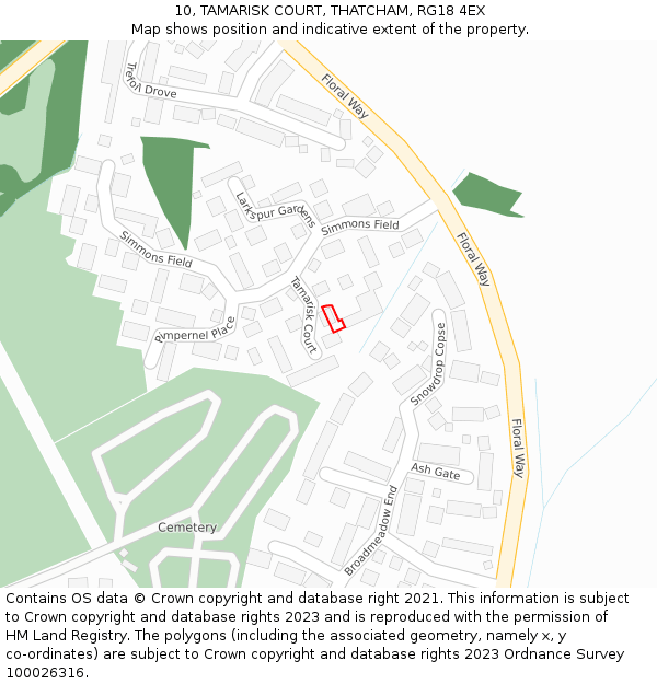 10, TAMARISK COURT, THATCHAM, RG18 4EX: Location map and indicative extent of plot