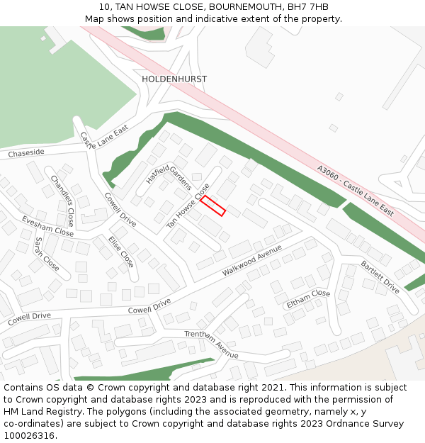 10, TAN HOWSE CLOSE, BOURNEMOUTH, BH7 7HB: Location map and indicative extent of plot