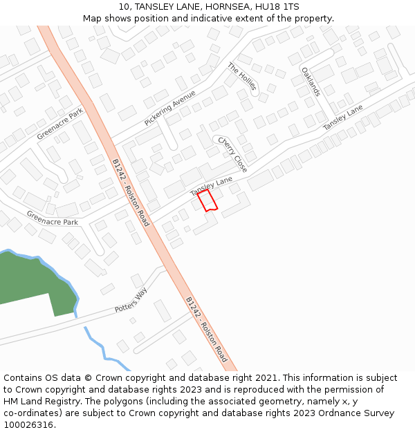 10, TANSLEY LANE, HORNSEA, HU18 1TS: Location map and indicative extent of plot