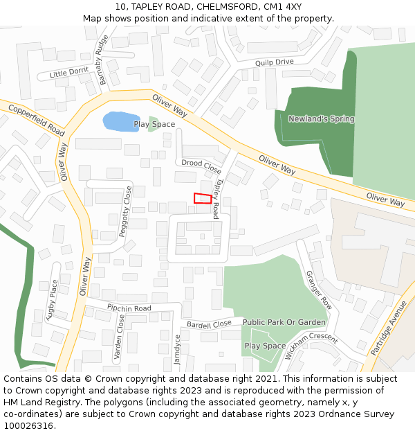 10, TAPLEY ROAD, CHELMSFORD, CM1 4XY: Location map and indicative extent of plot