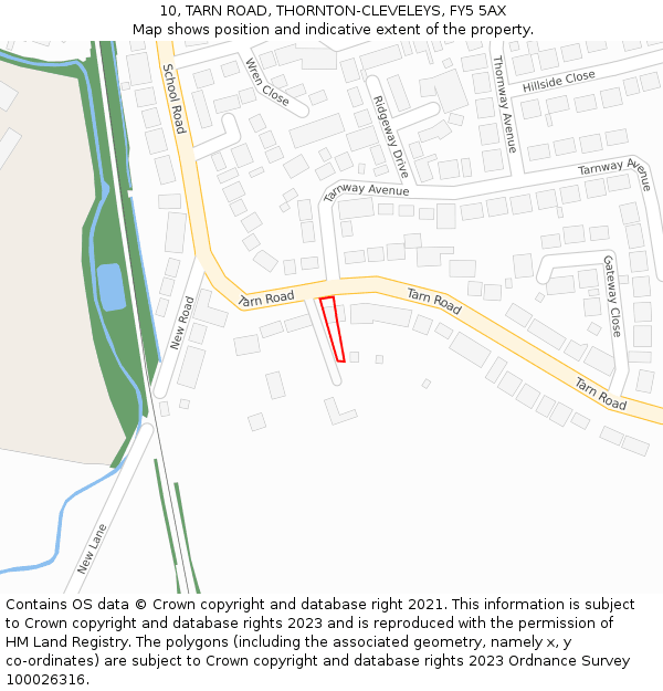 10, TARN ROAD, THORNTON-CLEVELEYS, FY5 5AX: Location map and indicative extent of plot