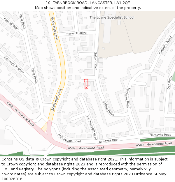 10, TARNBROOK ROAD, LANCASTER, LA1 2QE: Location map and indicative extent of plot