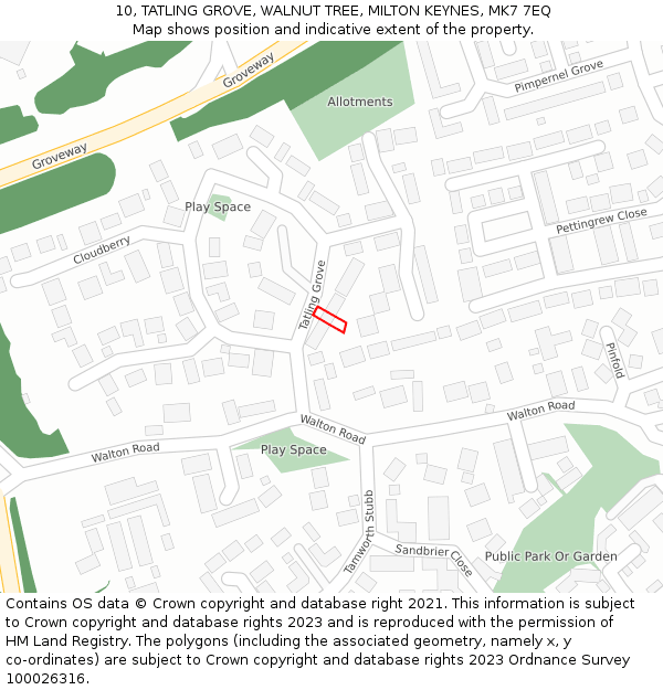 10, TATLING GROVE, WALNUT TREE, MILTON KEYNES, MK7 7EQ: Location map and indicative extent of plot