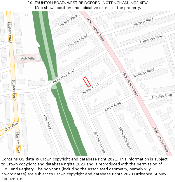 10, TAUNTON ROAD, WEST BRIDGFORD, NOTTINGHAM, NG2 6EW: Location map and indicative extent of plot