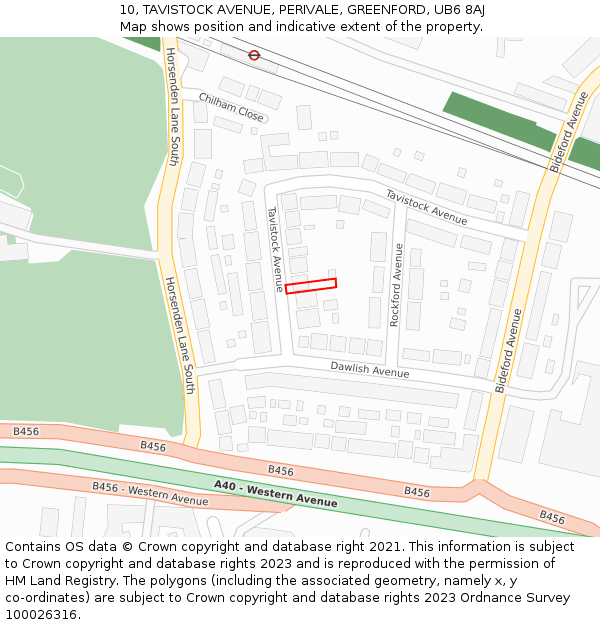 10, TAVISTOCK AVENUE, PERIVALE, GREENFORD, UB6 8AJ: Location map and indicative extent of plot