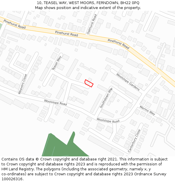 10, TEASEL WAY, WEST MOORS, FERNDOWN, BH22 0PQ: Location map and indicative extent of plot