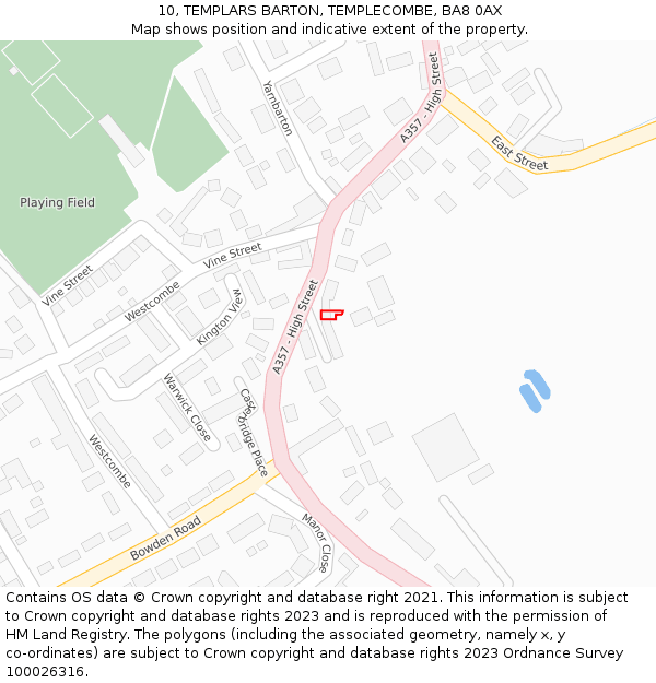 10, TEMPLARS BARTON, TEMPLECOMBE, BA8 0AX: Location map and indicative extent of plot