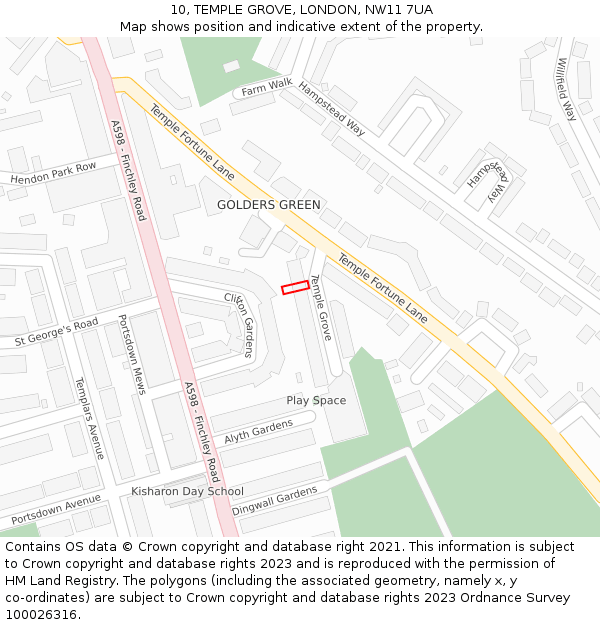 10, TEMPLE GROVE, LONDON, NW11 7UA: Location map and indicative extent of plot