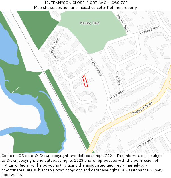 10, TENNYSON CLOSE, NORTHWICH, CW9 7GF: Location map and indicative extent of plot