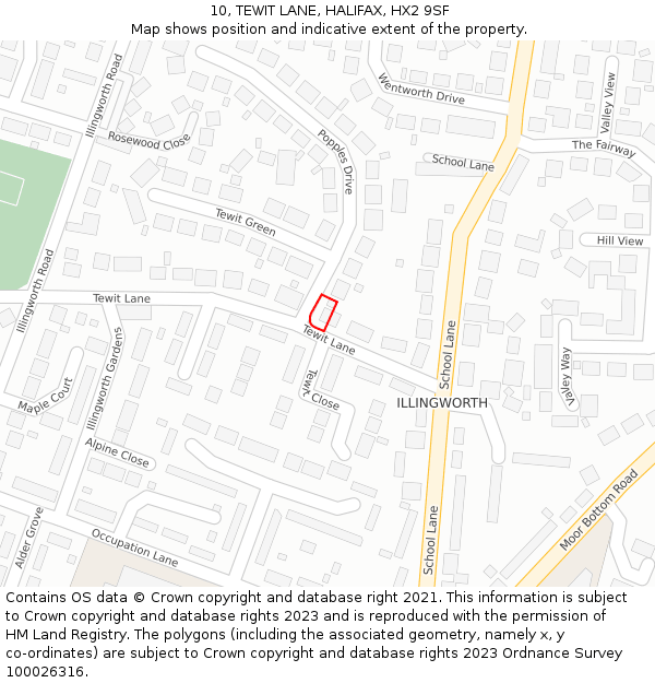 10, TEWIT LANE, HALIFAX, HX2 9SF: Location map and indicative extent of plot