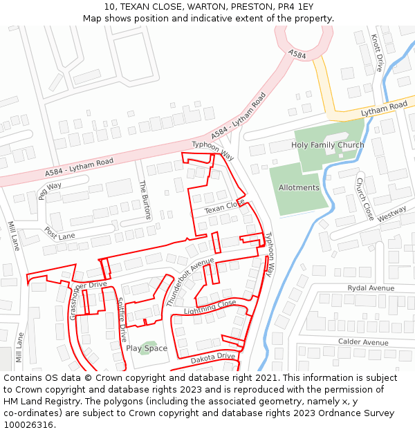 10, TEXAN CLOSE, WARTON, PRESTON, PR4 1EY: Location map and indicative extent of plot