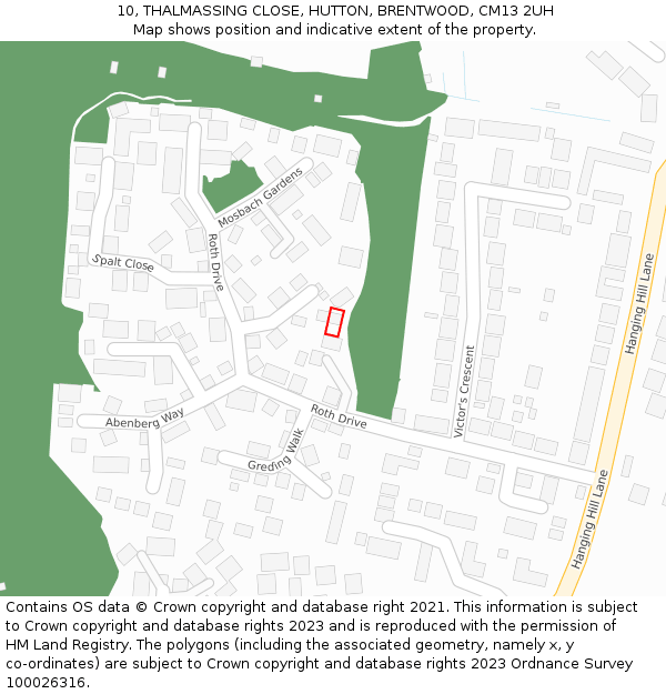 10, THALMASSING CLOSE, HUTTON, BRENTWOOD, CM13 2UH: Location map and indicative extent of plot