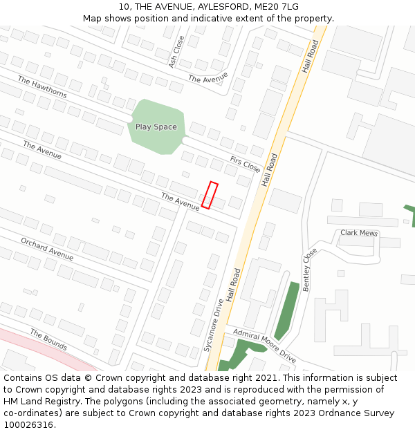 10, THE AVENUE, AYLESFORD, ME20 7LG: Location map and indicative extent of plot