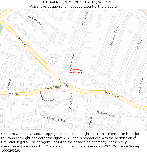 10, THE AVENUE, STOTFOLD, HITCHIN, SG5 4LY: Location map and indicative extent of plot