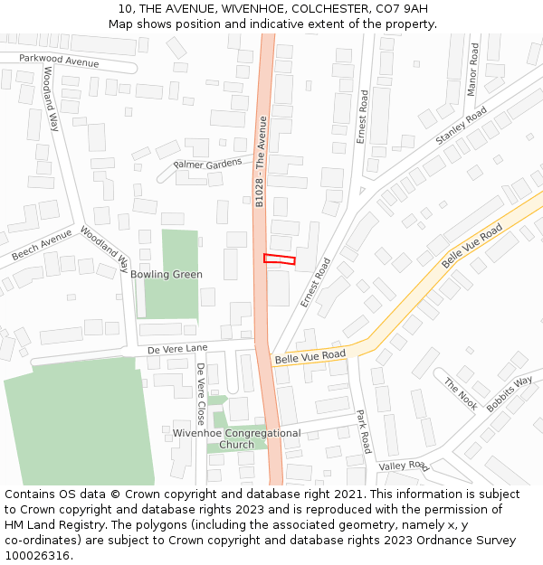 10, THE AVENUE, WIVENHOE, COLCHESTER, CO7 9AH: Location map and indicative extent of plot