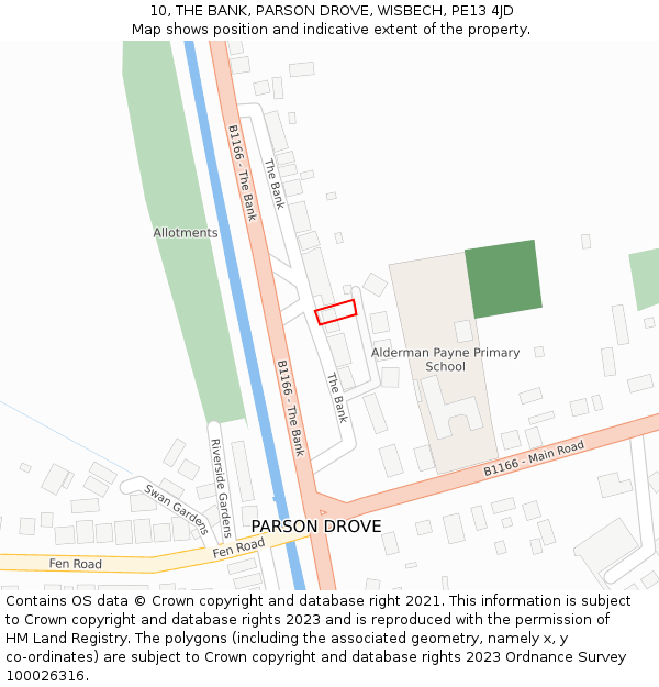 10, THE BANK, PARSON DROVE, WISBECH, PE13 4JD: Location map and indicative extent of plot